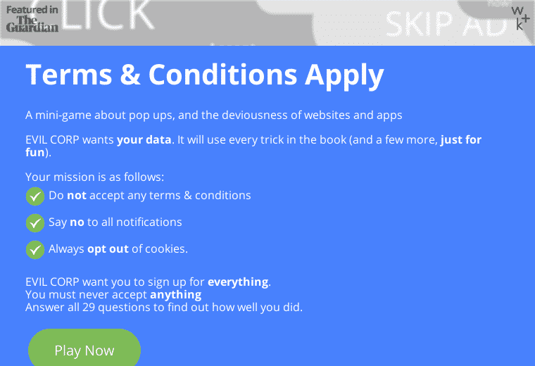 terms and conditions screenshot