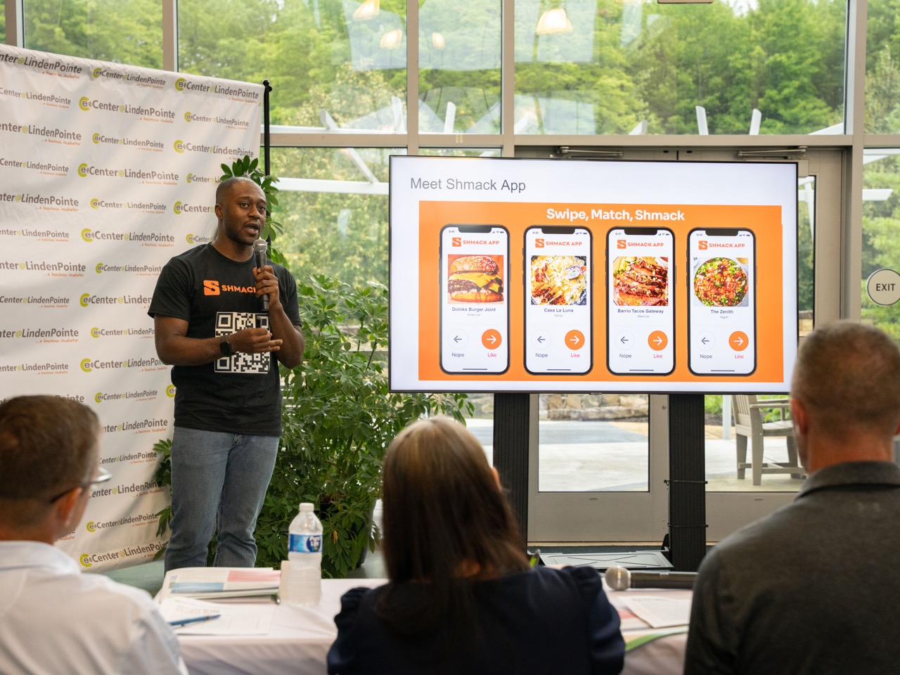 Man presenting app design for company